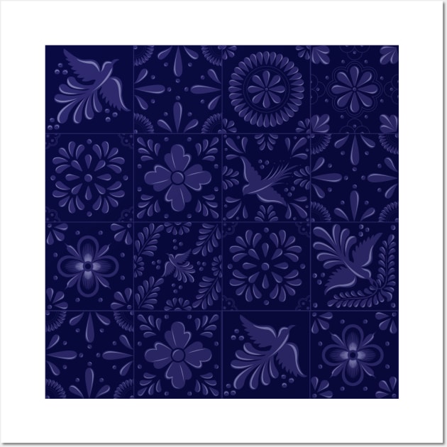 Mexican Blue Talavera Tile Pattern by Akbaly Wall Art by Akbaly